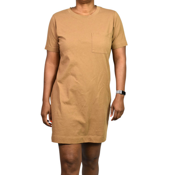 Everlane Cotton T Shirt Dress Tan Khaki Organic Crew Tee Short Sleeve Mini Small - Picture 15 of 15